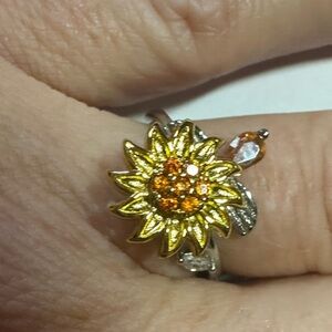 Sunflower Gold and Silver spinning Ring